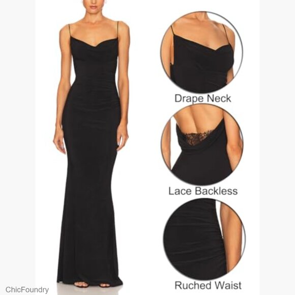 Backless Lace Formal Maxi Dress Spaghetti Straps Mermaid Evening Gown - Picture 4 of 7